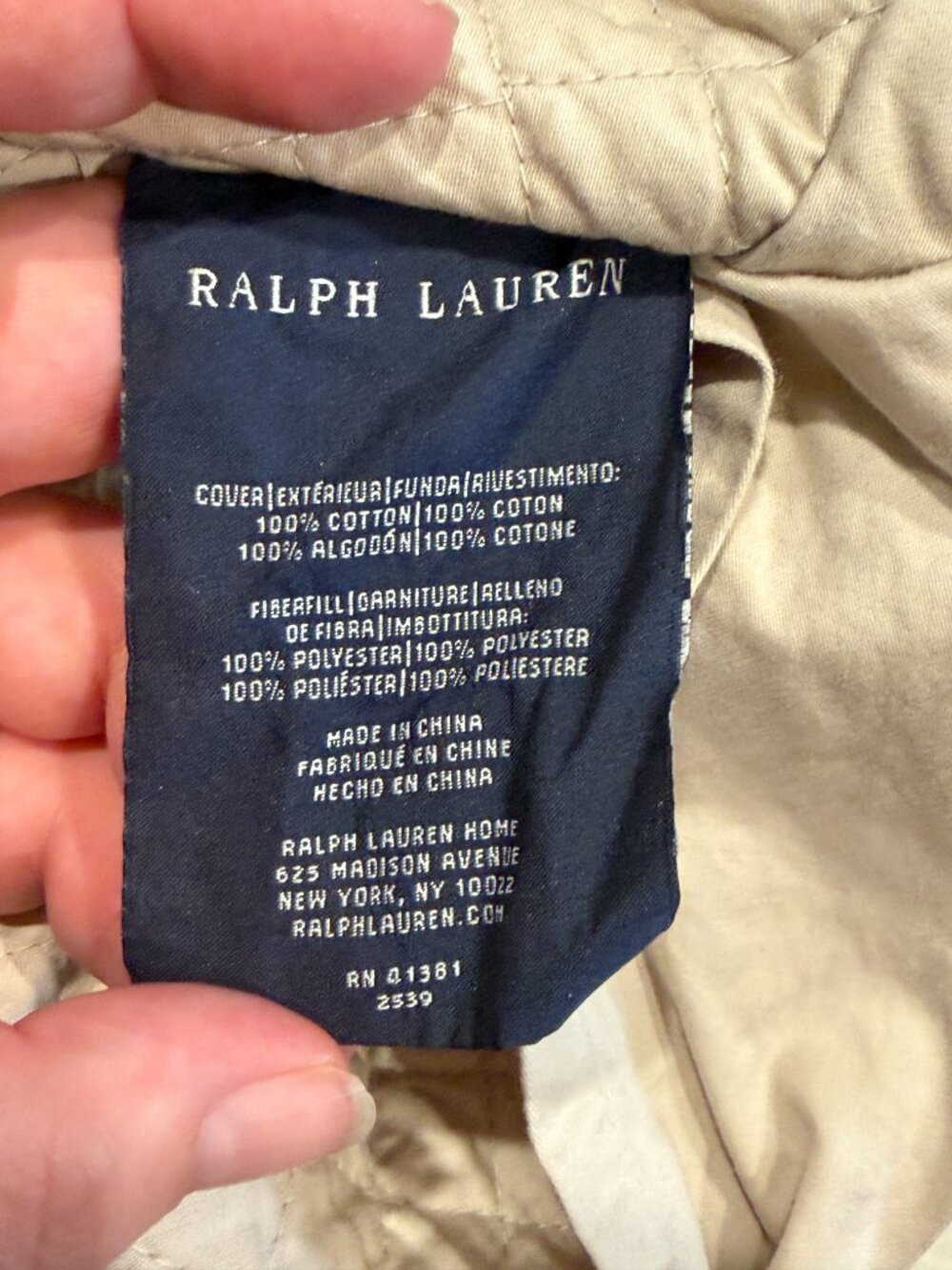 Ralph Lauren Home Taupe Quilted Euro Sham Cotton Diamond Stitch Pillow Cover - Picture 6 of 7
